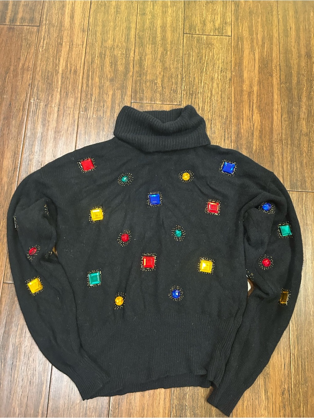 VTG Doncaster Lambswool Angora Sweater Med Jeweled Black Turtleneck The Nanny
